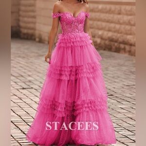 Stacees Tulle Prom Dress - Fuchsia